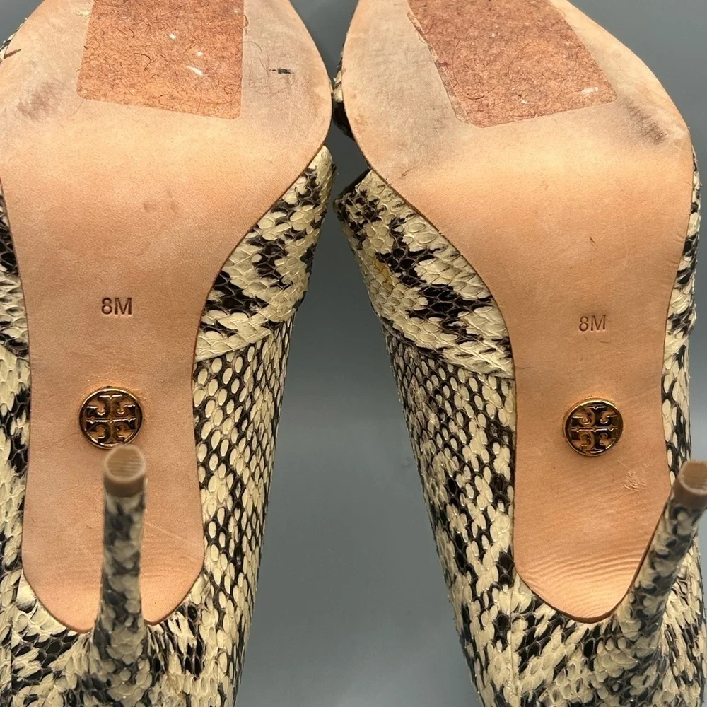 Tory Burch All Leather Snakeskin Peep Toe Pumps Size: 8